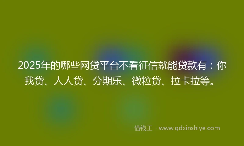 2025年的哪些网贷平台不看征信就能贷款有：你我贷、人人贷、分期乐、微粒贷、拉卡拉等。