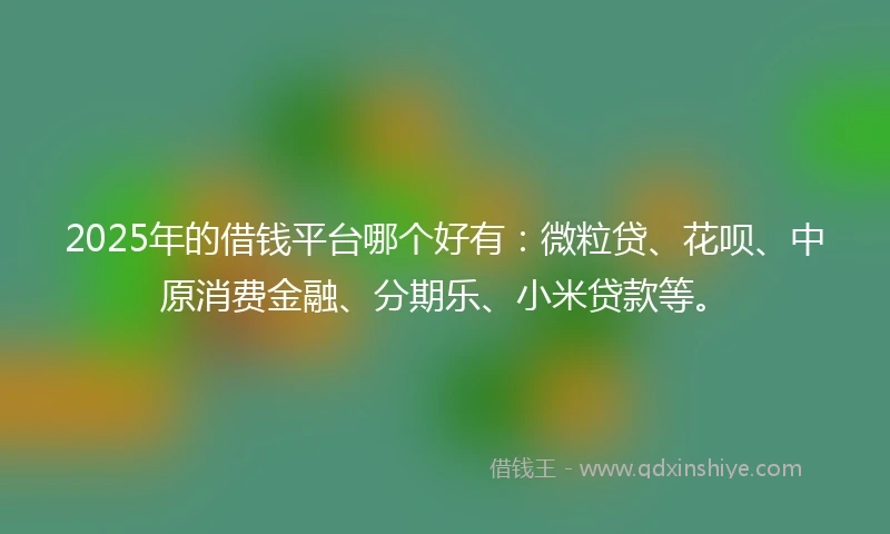 2025年的借钱平台哪个好有：微粒贷、花呗、中原消费金融、分期乐、小米贷款等。