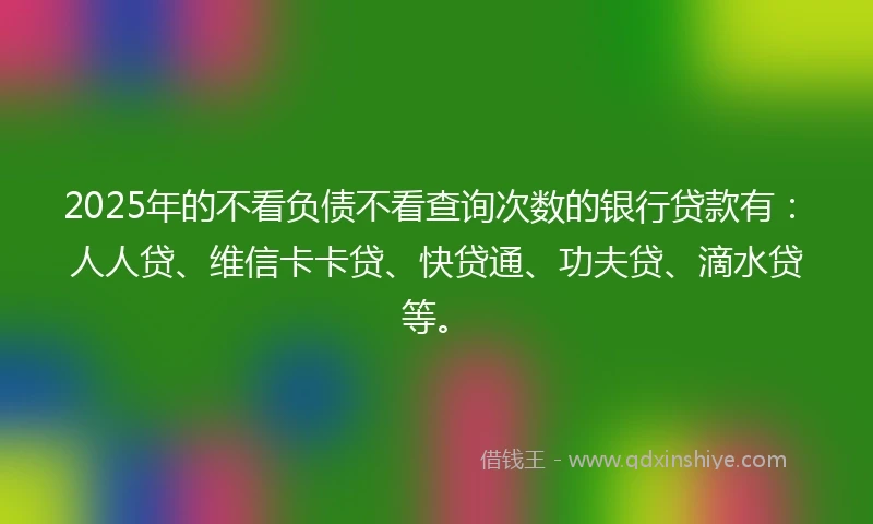 2025年的不看负债不看查询次数的银行贷款有：人人贷、维信卡卡贷、快贷通、功夫贷、滴水贷等。