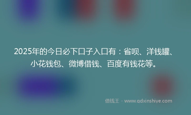 2025年的今日必下口子入口有：省呗、洋钱罐、小花钱包、微博借钱、百度有钱花等。