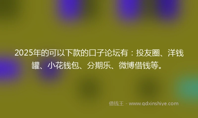 2025年的可以下款的口子论坛有：投友圈、洋钱罐、小花钱包、分期乐、微博借钱等。