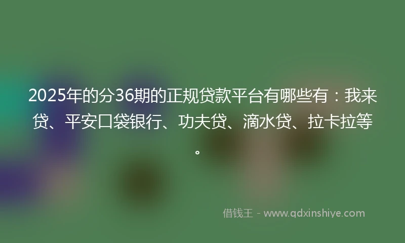 2025年的分36期的正规贷款平台有哪些有：我来贷、平安口袋银行、功夫贷、滴水贷、拉卡拉等。