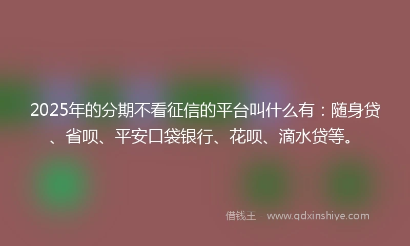 2025年的分期不看征信的平台叫什么有：随身贷、省呗、平安口袋银行、花呗、滴水贷等。
