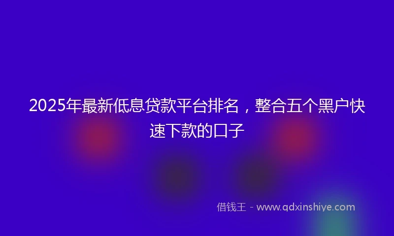 2025年最新低息贷款平台排名，整合五个黑户快速下款的口子