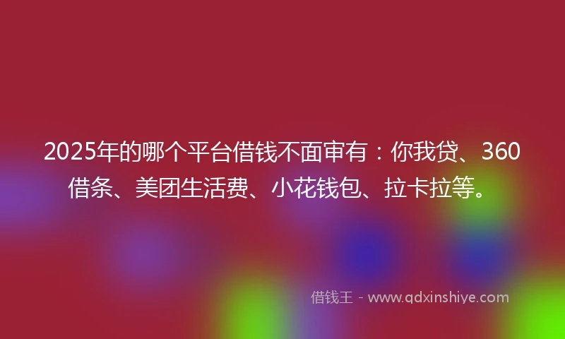 2025年的哪个平台借钱不面审有：你我贷、360借条、美团生活费、小花钱包、拉卡拉等。