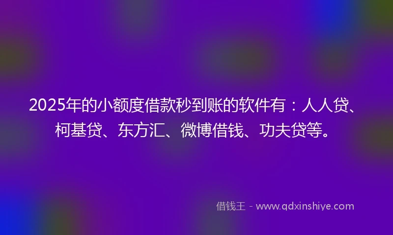 2025年的小额度借款秒到账的软件有：人人贷、柯基贷、东方汇、微博借钱、功夫贷等。