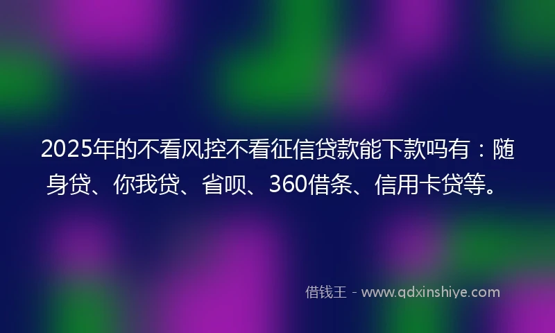 2025年的不看风控不看征信贷款能下款吗有：随身贷、你我贷、省呗、360借条、信用卡贷等。