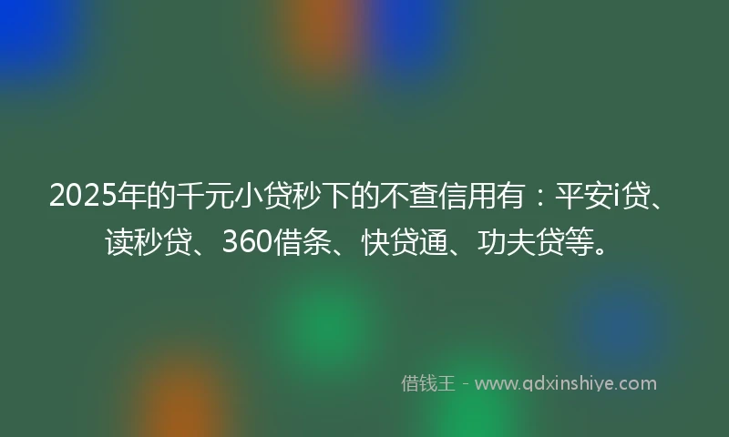 2025年的千元小贷秒下的不查信用有：平安i贷、读秒贷、360借条、快贷通、功夫贷等。