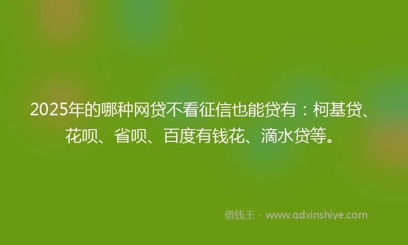 2025年的哪种网贷不看征信也能贷有：柯基贷、花呗、省呗、百度有钱花、滴水贷等。