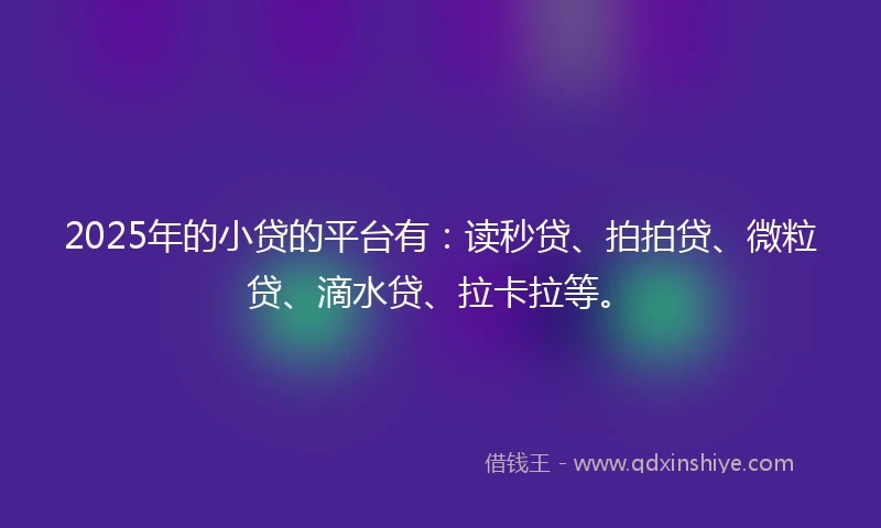 2025年的小贷的平台有：读秒贷、拍拍贷、微粒贷、滴水贷、拉卡拉等。