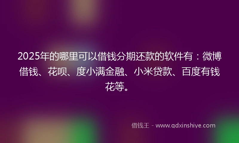 2025年的哪里可以借钱分期还款的软件有：微博借钱、花呗、度小满金融、小米贷款、百度有钱花等。