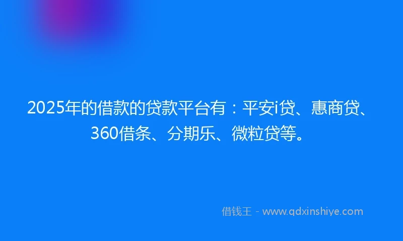 2025年的借款的贷款平台有：平安i贷、惠商贷、360借条、分期乐、微粒贷等。