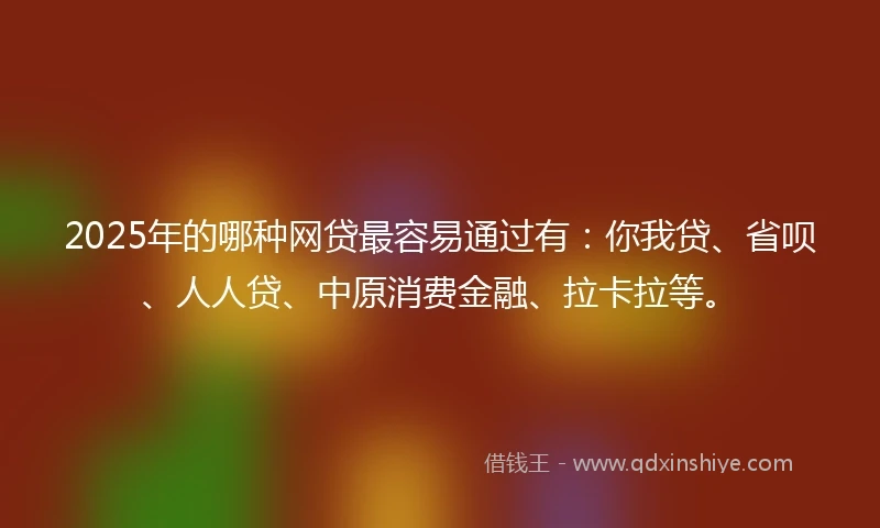 2025年的哪种网贷最容易通过有：你我贷、省呗、人人贷、中原消费金融、拉卡拉等。
