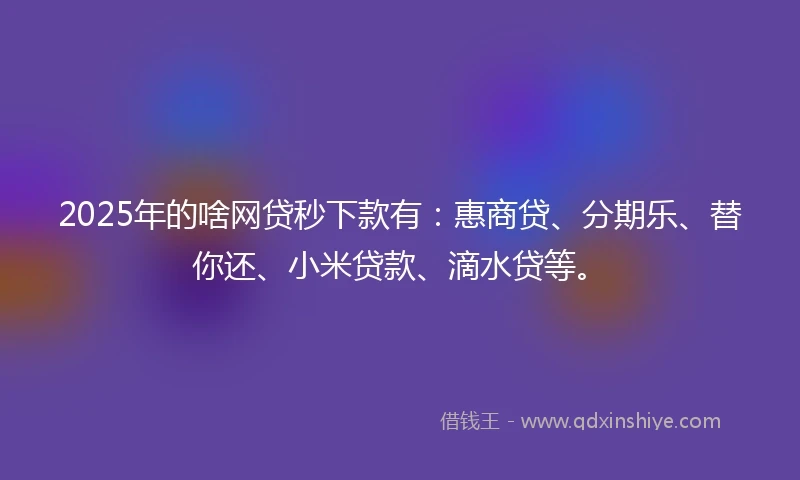 2025年的啥网贷秒下款有：惠商贷、分期乐、替你还、小米贷款、滴水贷等。