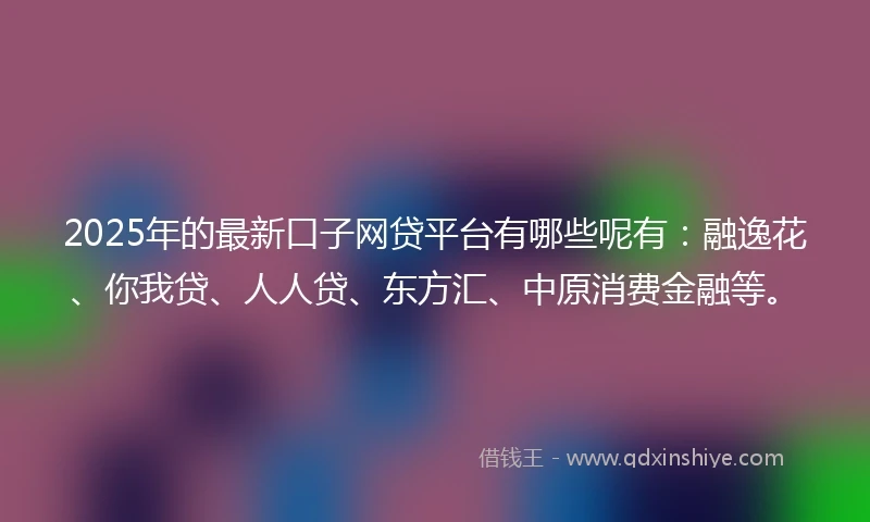 2025年的最新口子网贷平台有哪些呢有：融逸花、你我贷、人人贷、东方汇、中原消费金融等。