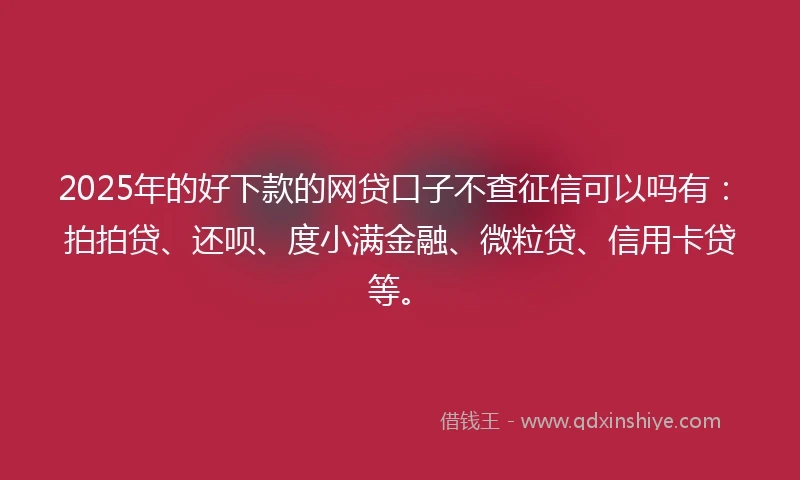 2025年的好下款的网贷口子不查征信可以吗有：拍拍贷、还呗、度小满金融、微粒贷、信用卡贷等。
