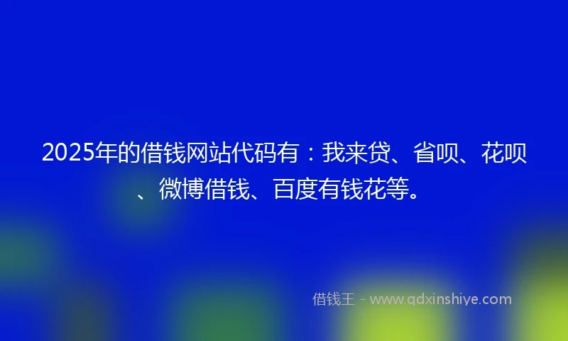 2025年的借钱网站代码有：我来贷、省呗、花呗、微博借钱、百度有钱花等。