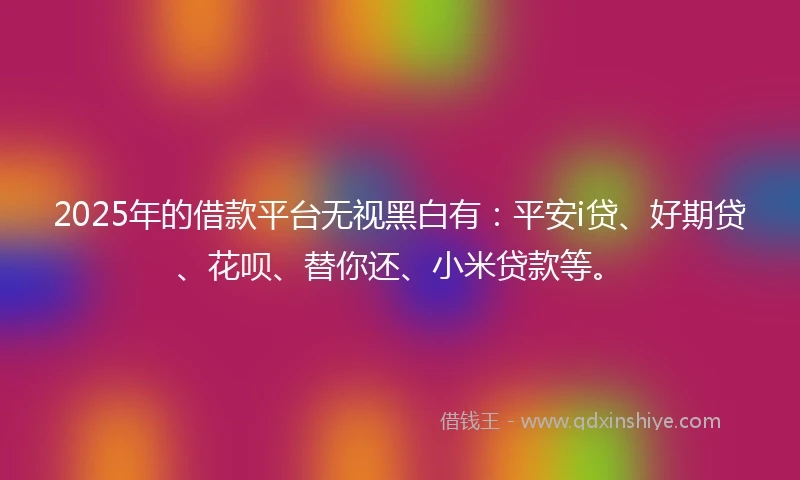 2025年的借款平台无视黑白有：平安i贷、好期贷、花呗、替你还、小米贷款等。