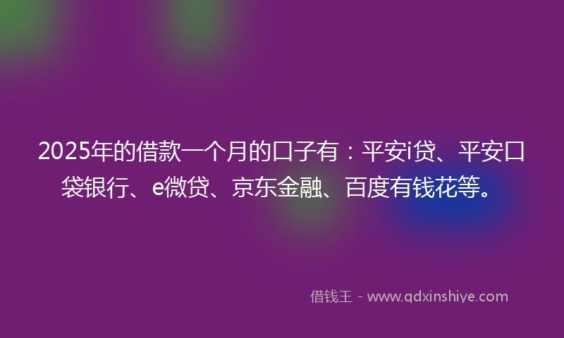 2025年的借款一个月的口子有：平安i贷、平安口袋银行、e微贷、京东金融、百度有钱花等。