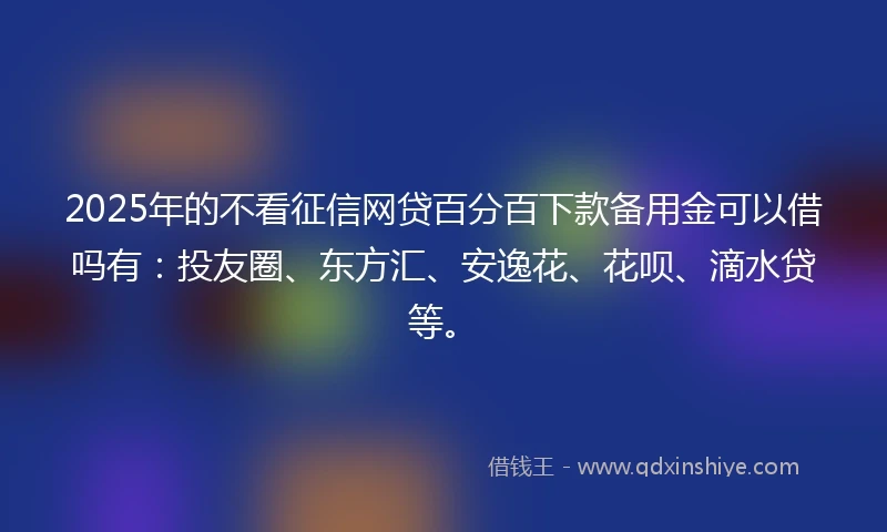 2025年的不看征信网贷百分百下款备用金可以借吗有：投友圈、东方汇、安逸花、花呗、滴水贷等。