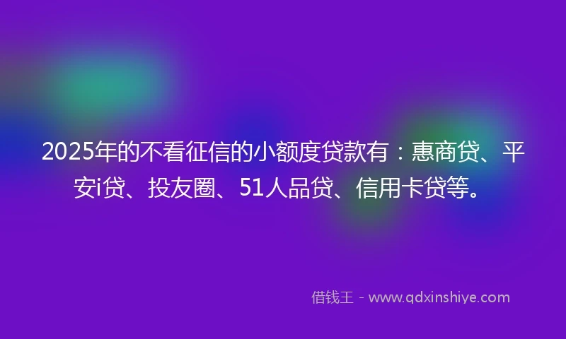 2025年的不看征信的小额度贷款有：惠商贷、平安i贷、投友圈、51人品贷、信用卡贷等。