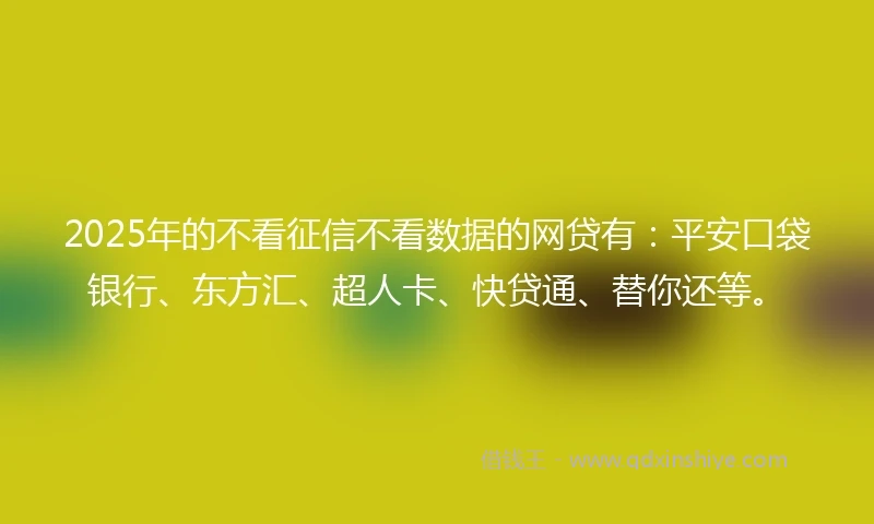 2025年的不看征信不看数据的网贷有：平安口袋银行、东方汇、超人卡、快贷通、替你还等。