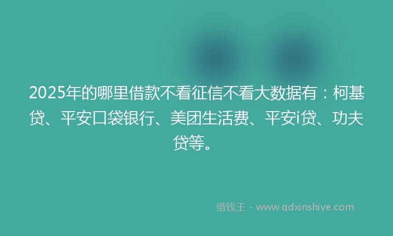 2025年的哪里借款不看征信不看大数据有：柯基贷、平安口袋银行、美团生活费、平安i贷、功夫贷等。
