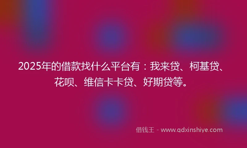 2025年的借款找什么平台有：我来贷、柯基贷、花呗、维信卡卡贷、好期贷等。