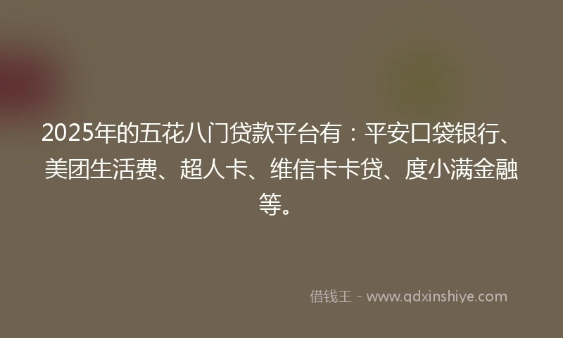 2025年的五花八门贷款平台有：平安口袋银行、美团生活费、超人卡、维信卡卡贷、度小满金融等。