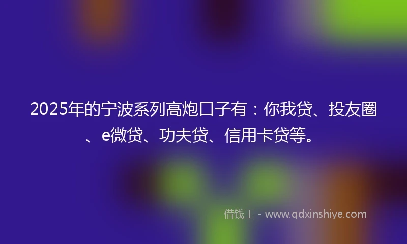 2025年的宁波系列高炮口子有：你我贷、投友圈、e微贷、功夫贷、信用卡贷等。