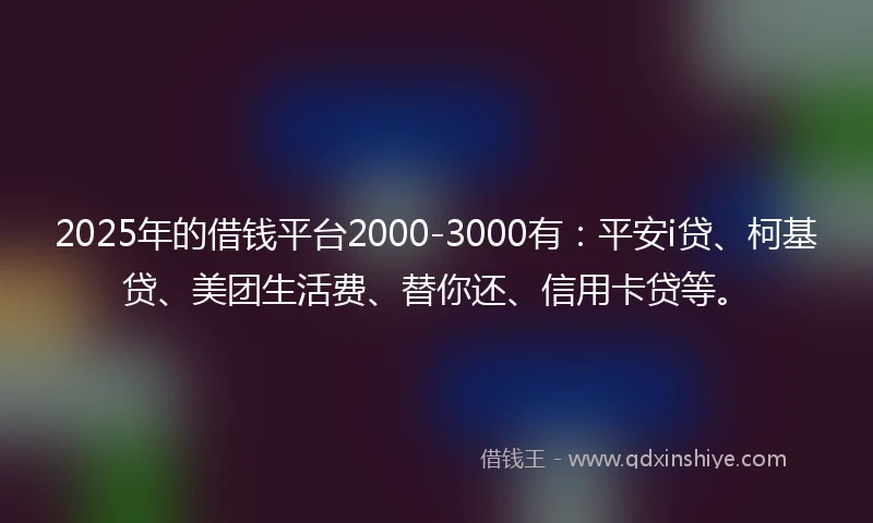 2025年的借钱平台2000-3000有：平安i贷、柯基贷、美团生活费、替你还、信用卡贷等。
