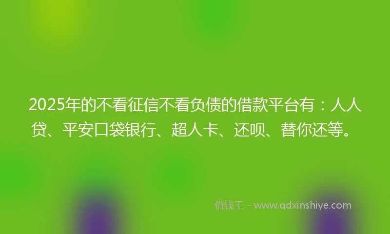 2025年的不看征信不看负债的借款平台有：人人贷、平安口袋银行、超人卡、还呗、替你还等。