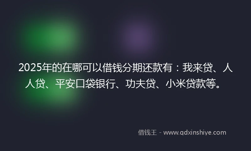 2025年的在哪可以借钱分期还款有：我来贷、人人贷、平安口袋银行、功夫贷、小米贷款等。