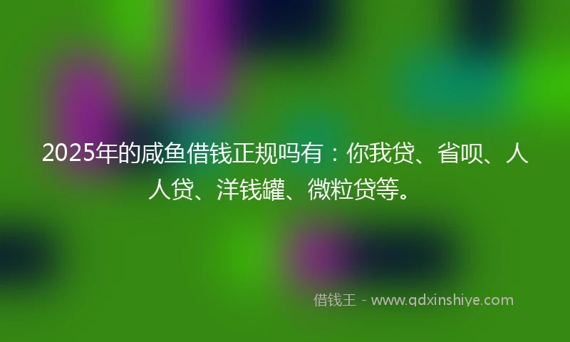 2025年的咸鱼借钱正规吗有：你我贷、省呗、人人贷、洋钱罐、微粒贷等。