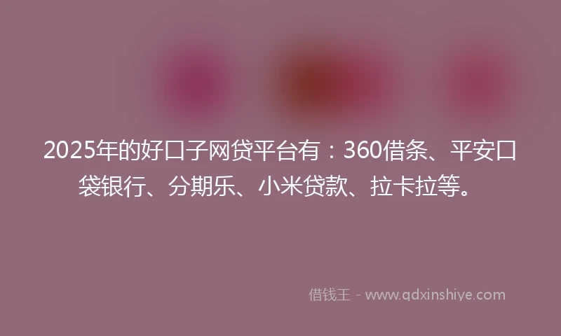 2025年的好口子网贷平台有：360借条、平安口袋银行、分期乐、小米贷款、拉卡拉等。