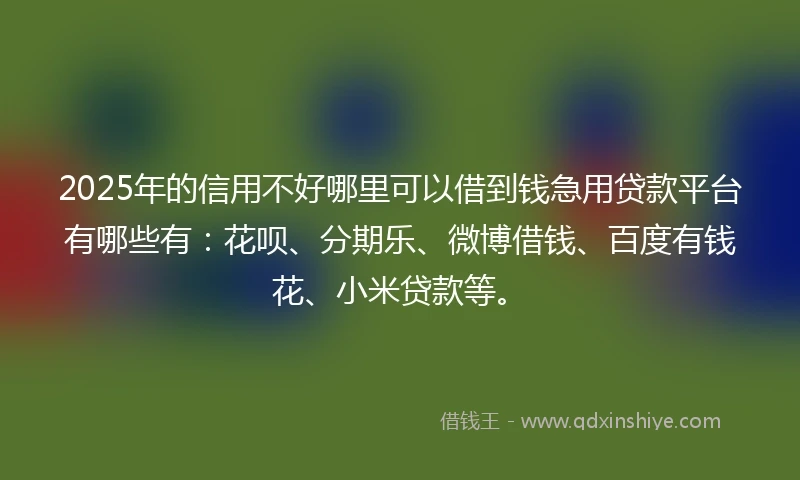 2025年的信用不好哪里可以借到钱急用贷款平台有哪些有：花呗、分期乐、微博借钱、百度有钱花、小米贷款等。