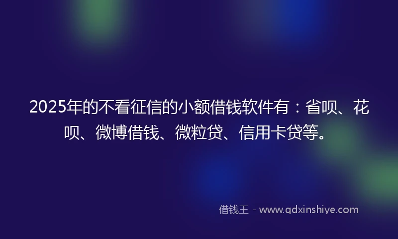 2025年的不看征信的小额借钱软件有：省呗、花呗、微博借钱、微粒贷、信用卡贷等。