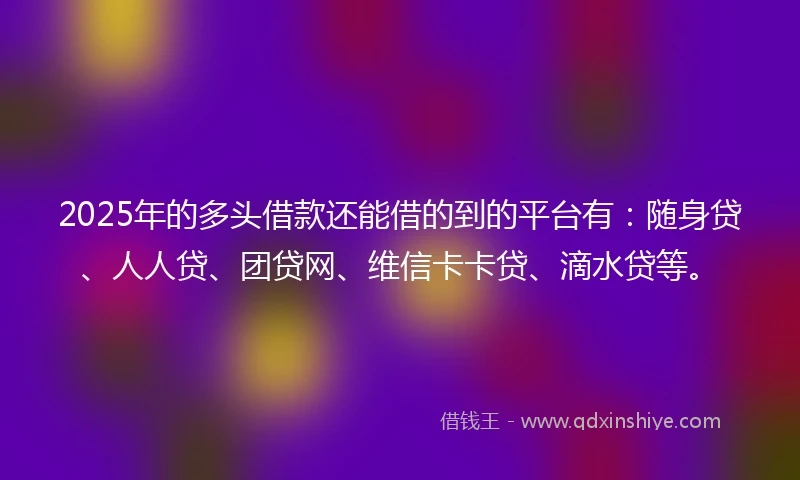 2025年的多头借款还能借的到的平台有:随身贷、人人贷、团贷网、维信卡卡贷、滴水贷等。