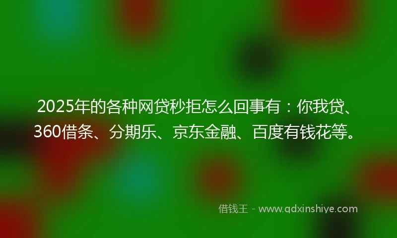 2025年的各种网贷秒拒怎么回事有：你我贷、360借条、分期乐、京东金融、百度有钱花等。