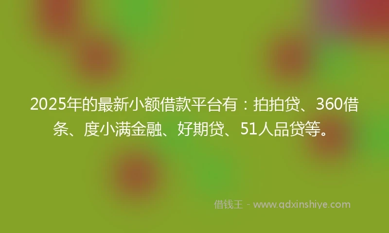2025年的最新小额借款平台有：拍拍贷、360借条、度小满金融、好期贷、51人品贷等。