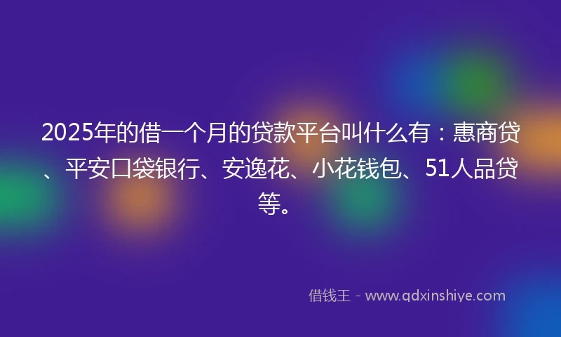 2025年的借一个月的贷款平台叫什么有：惠商贷、平安口袋银行、安逸花、小花钱包、51人品贷等。