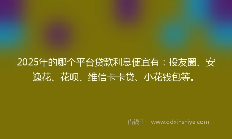 2025年的哪个平台贷款利息便宜有：投友圈、安逸花、花呗、维信卡卡贷、小花钱包等。