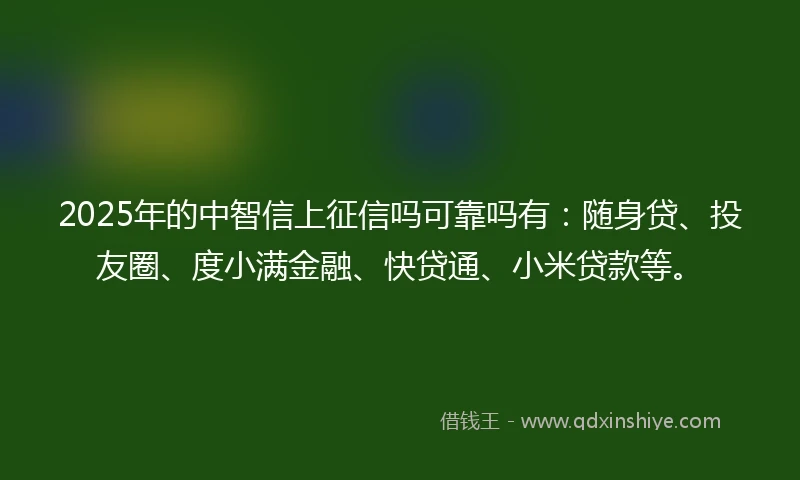 2025年的中智信上征信吗可靠吗有：随身贷、投友圈、度小满金融、快贷通、小米贷款等。