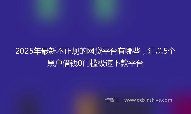 2025年最新不正规的网贷平台有哪些，汇总5个黑户借钱0门槛极速下款平台