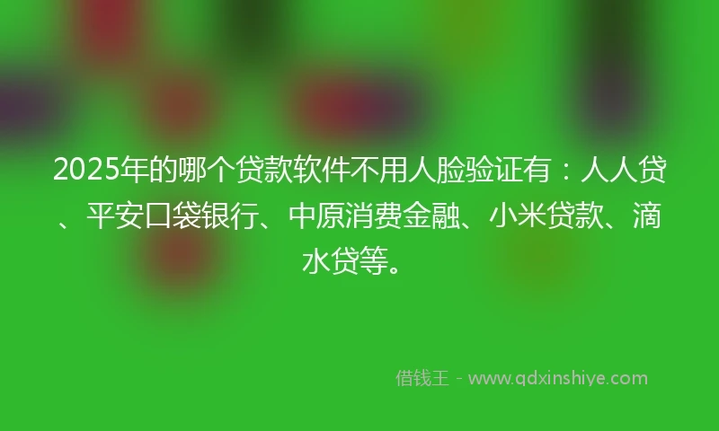 2025年的哪个贷款软件不用人脸验证有：人人贷、平安口袋银行、中原消费金融、小米贷款、滴水贷等。