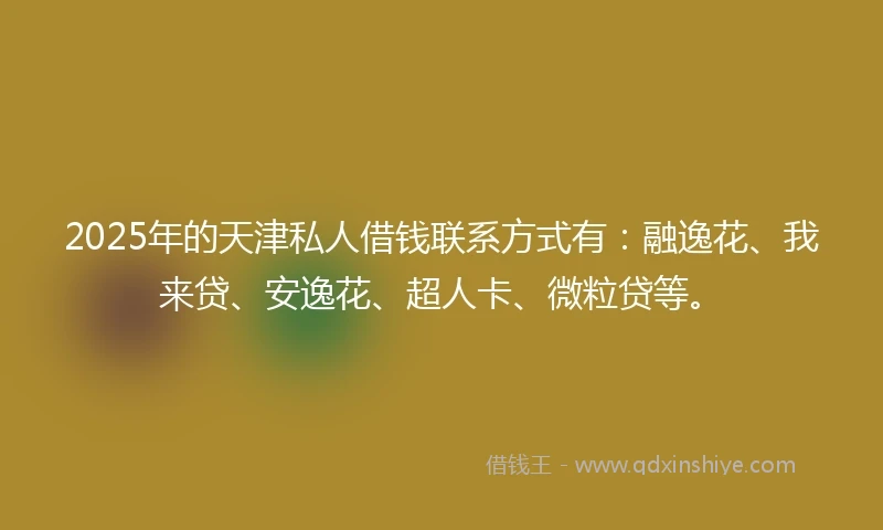 2025年的天津私人借钱联系方式有：融逸花、我来贷、安逸花、超人卡、微粒贷等。