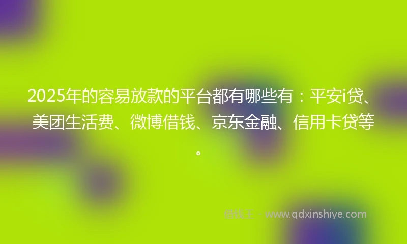 2025年的容易放款的平台都有哪些有：平安i贷、美团生活费、微博借钱、京东金融、信用卡贷等。
