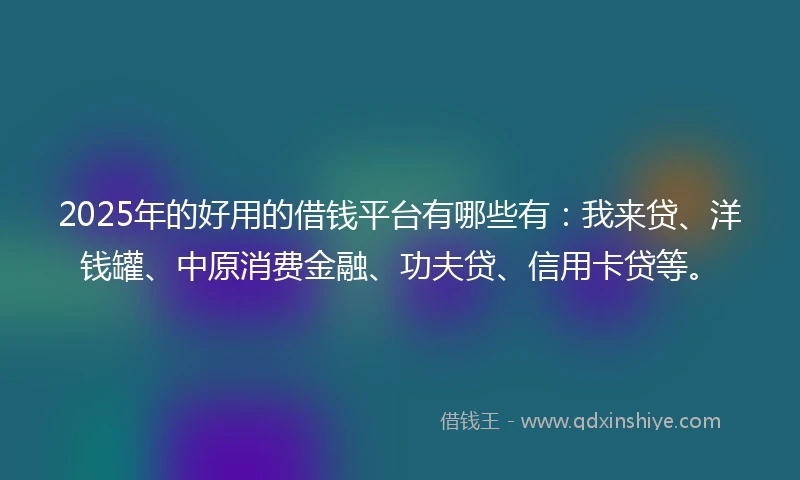 2025年的好用的借钱平台有哪些有：我来贷、洋钱罐、中原消费金融、功夫贷、信用卡贷等。