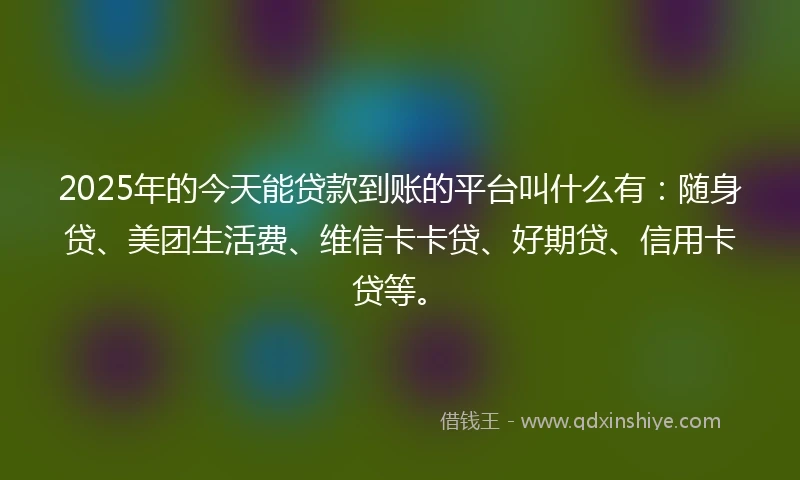 2025年的今天能贷款到账的平台叫什么有：随身贷、美团生活费、维信卡卡贷、好期贷、信用卡贷等。