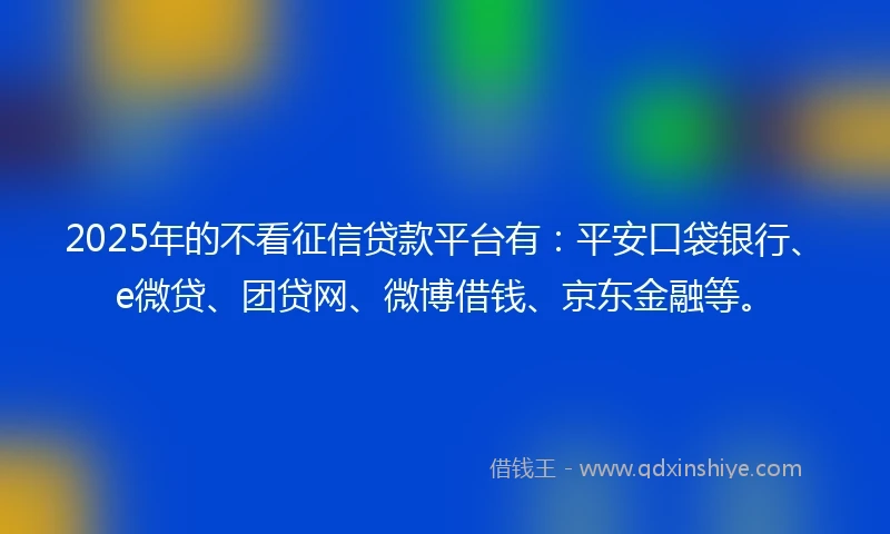 2025年的不看征信贷款平台有：平安口袋银行、e微贷、团贷网、微博借钱、京东金融等。